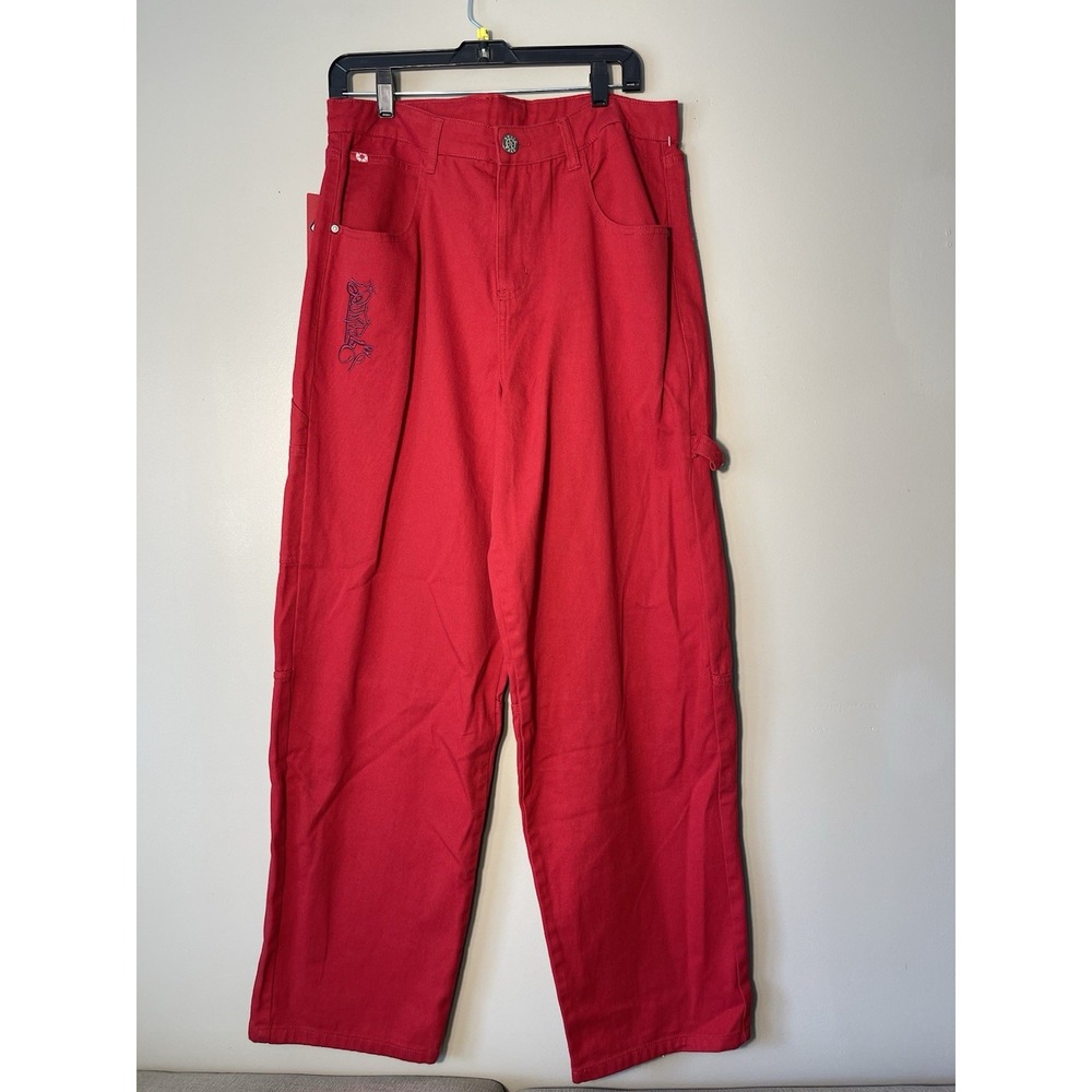 Southpole Mens Red Baggy Carpenter Pants Embroidered Logo NWT Size M